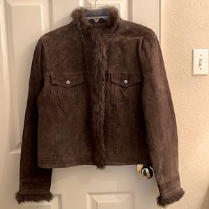 Coldwater Creek NEW Suede Leather Jacket Faux Fur Collar  Perfect condition PL